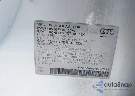 2017 Audi Sq5 3.0T Premium Plus z USA, uszkodzony, nr VIN WA1CCAFP7HA082632